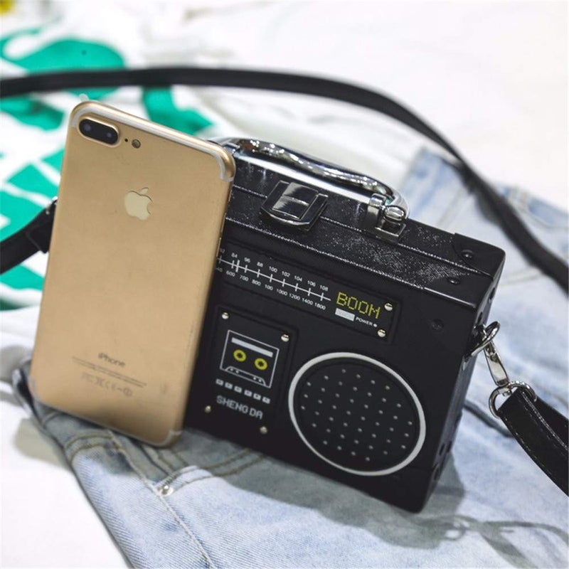 ZaneGear Unique Vintage Radio Shaped Crossbody Bag Women Clip Clasp Shoulder Bag Handbag (Black) - Image 3